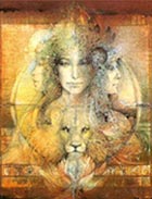 Shamanic Healing poster three human heads lion spirit animal